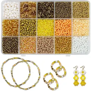 15 Color Glass Seed and Tube Bugle Beads Kit, Seed Bead Kit, for  Making Necklace Bracelet Craft,DIY Kit,Mixed Size (Mix 15 Color, )