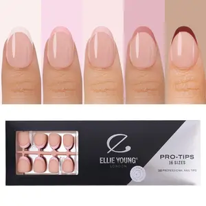 ELLIE YOUNG PRO-TIPS Extra Short Oval Mocha Nude French Tips, 160pc Press-On Nails Kit – 16 Sizes, Matte Gel Acrylic Look, Soft Gel DIY Extensions