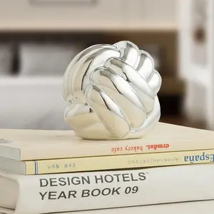 X-SO62 Small Silver Knot Decor, Chain Link Decor, Coffee Table Decor, Book Shelf Decor, Entry Table Decor, Aesthetic Minimalist Decorative Objects for Modern Home Living Room, Desk Decor for Office (Silver) Artistic Ceramic