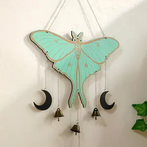 Wooden Butterfly Wall Hanging Decor, Boho Style Wall Hanging Decor with Bell & Moon Charm, Mystical Nature-inspired Decoration for Home, Living Room, Bedroom, Ornaments, Wall Art Decor, Hangable
