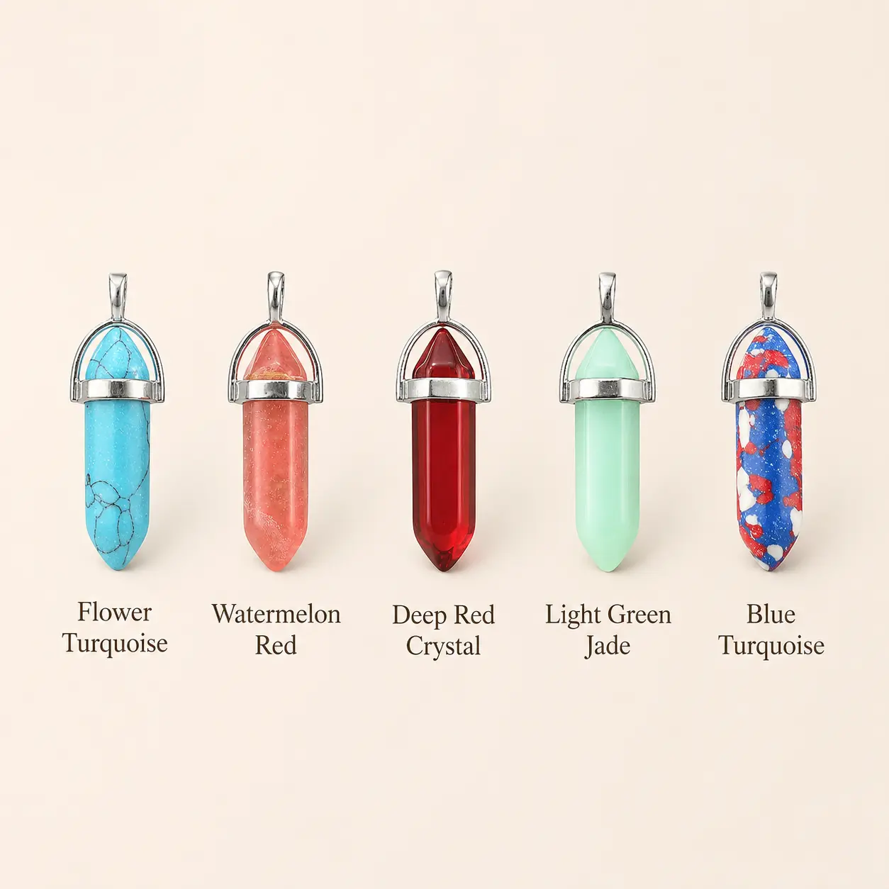 Silver-Tone Pointed Crystal-Look Bullet Stone Pendant Charm - Unisex Boho Costume Jewelry for Necklace Making