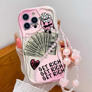 Creative Dollar Skull Tpu Wave Edge Shockproof Phone Case, Fashion Hanging Strap, Compatible with iPhone 16 11 12 13 14 15 Pro Max