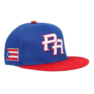 PR Flag Blue Color Blocking Snapback Embroidered Puerto Rico Character Design Adjustable Cap Hip-Hop Sun Protection Hat for Men and Women Casual Personality Outdoor Hat
