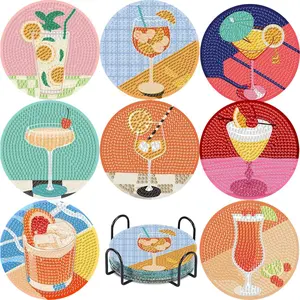 8 pcs Diamond Art Coasters Kits with Holder, DIY 5D Retro Cocktail Diamond Painting Coasters,Diamond Art Kits for Adults Beginners