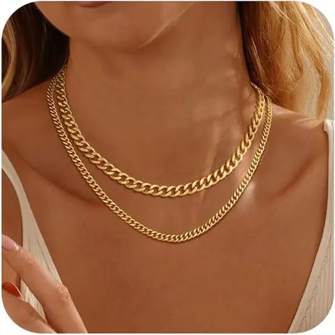 TEWIKY Hypoallergenic Women's Chunky Gold Chain Necklace - Cuban Link-Paperclip Chain Choker with Toggle Clasp, Pendant, Gold Aesthetic Metal Coating, Ideal for Everyday Wear, Anniversary, Birthday Gifts