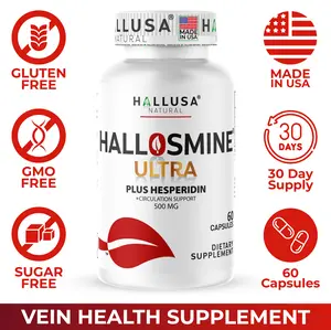 HALLUSA NATURAL HALLOSMINE ULTRA x 60 Capsules – Diosmin 500 mg + Hesperidin 150 mg – Dietary Supplement for Circulatory Support and Healthy Veins – Hallusa Natural