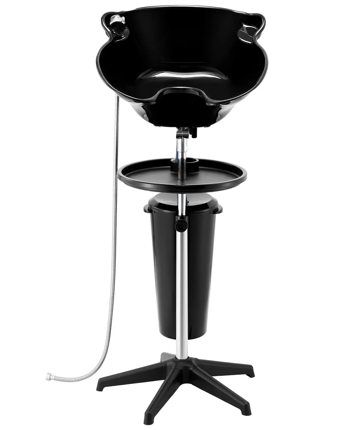 Portable Shampoo Bowl With Deep Basin, Adjustable Height And Tilt, All-In-One Hair Washing Station Includes Drain Hose, Shower Head, Bucket, Black Salon Sink For Home Or Barber Use Today