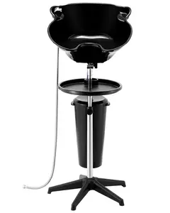 Portable Shampoo Bowl With Deep Basin, Adjustable Height And Tilt, All-In-One Hair Washing Station Includes Drain Hose, Shower Head, Bucket, Black Salon Sink For Home Or Barber Use Today
