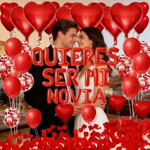 Spanish Proposal Balloons Set, 16 Inch 'quiere'se Mi Novia' Valentine's Day Romantic Decoration, Aluminum Foil Proposals