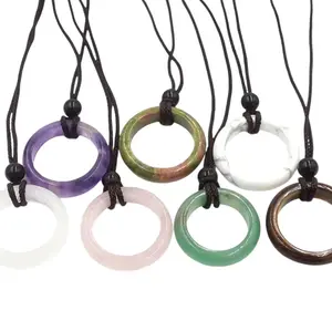 1 pc Round Ring Crystal Pendant Necklace - Available in Various Colors with Black Cord