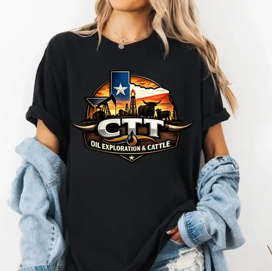 CTT Oil Exploration & Cattle Graphic Shirt Landman Inspired Western Oil & Cattle Shirt Texas Workwear Style