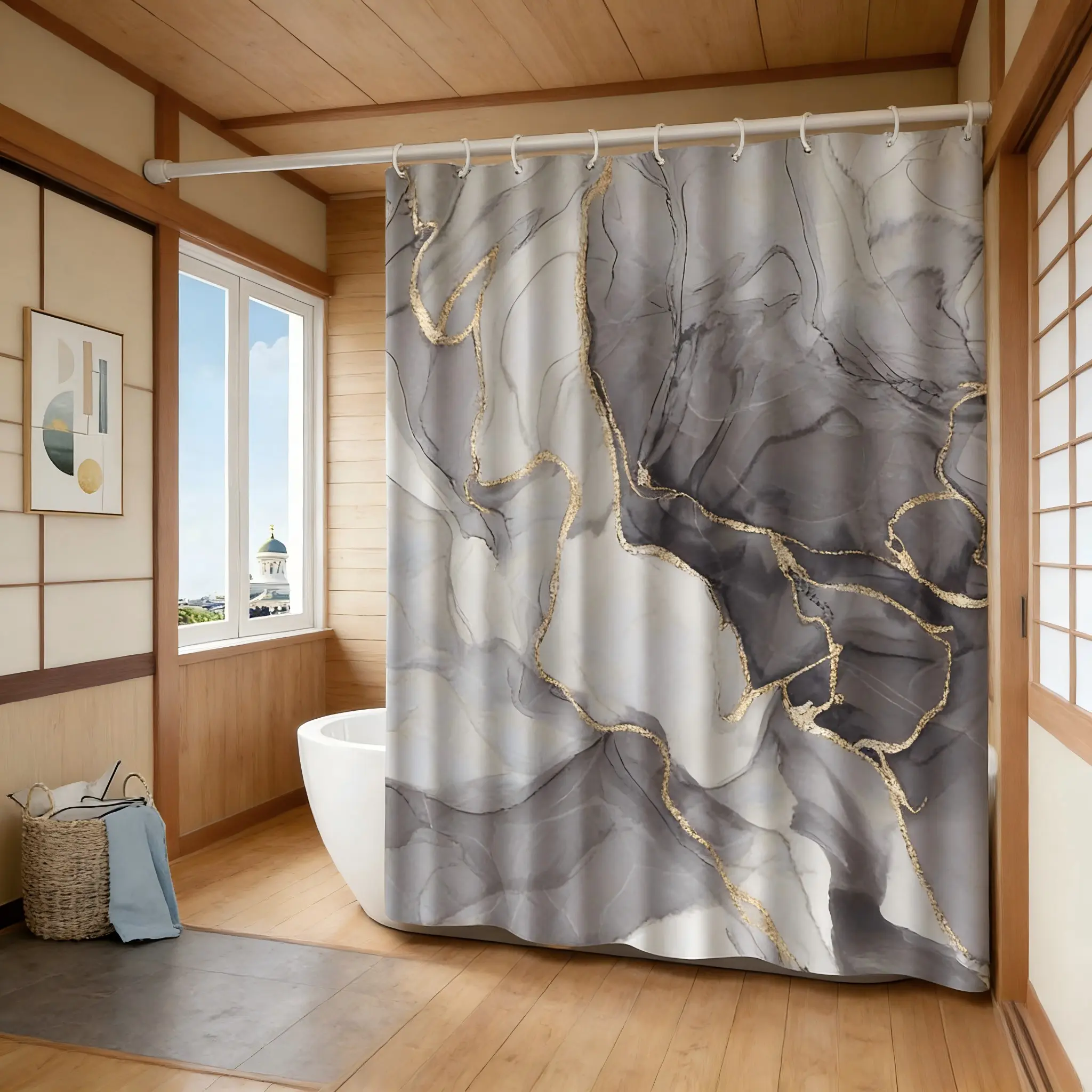 Modern Light Luxury Marble Pattern Shower Curtain, 70.8x70.8 Inch Bathroom Curtain, Decorative Privacy Screen for Home Bathrooms, Bathroom Decoration Accessories