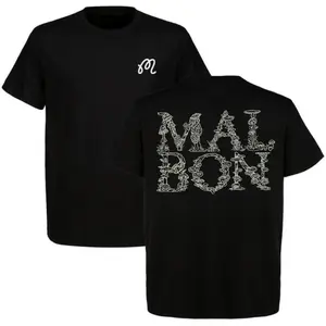 Malbon Mushroom Art Typography Graphic T-Shirt Unique Nature Inspired Design Streetwear Trendy Casual Cotton Unisex Fashion Statement Back Print