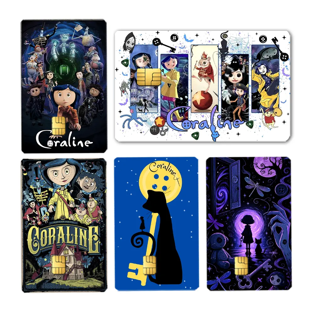 Coraline Movie Card Skin, Button Eyes Black Cat Waterproof Debit Credit Card Sticker, Gothic Gift for Fans