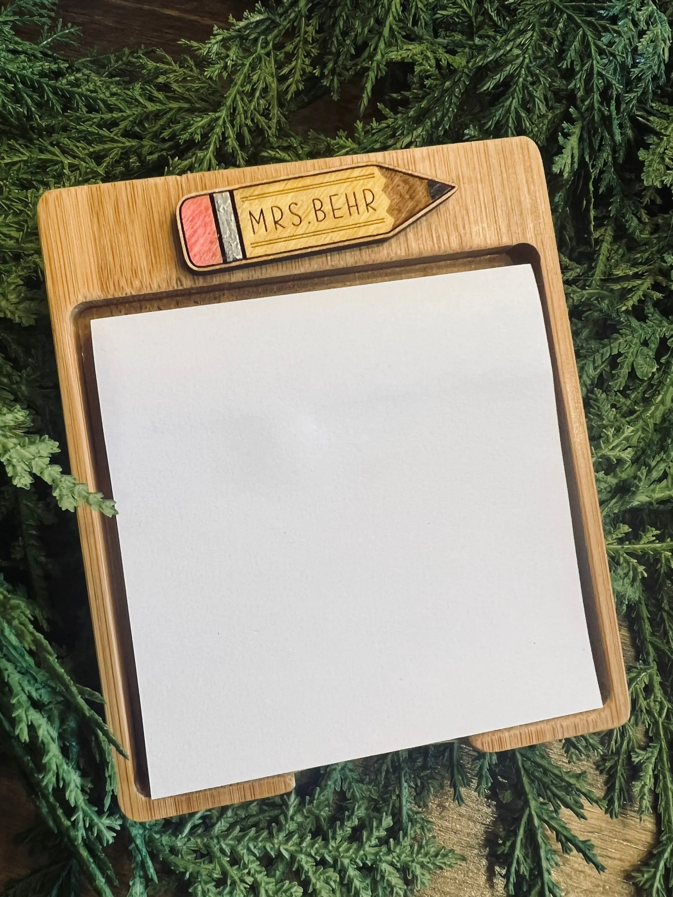 Wooden Personalized Engraved Teacher Post It Note Holder