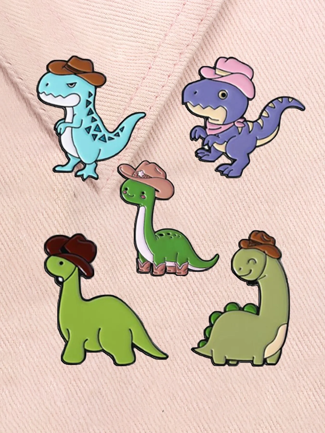 5 Piece Set Cartoon Cowboy Hat Dinosaur Animal Enamel Pins Jurassic World Tyrannosaurus Rex Herbivore Movie Peripheral Alloy Brooches Lapel Backpack Badge Fashion Jewelry Accessories Gifts for Friends Flower Brooch