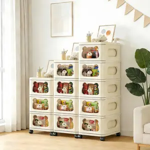 Drawer Dresser for Kids Bedroom, Waterproof Plastic Nursery Dresser Organizer with Wheels Sturdy Cartoon Storage Cabinet for Playroom, Bedroom & Nursery