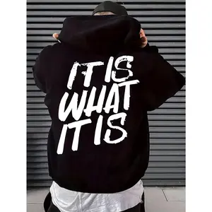 Men's "It Is What It Is" Graphic Hoodie - Cozy Breathable Polyester-Blend Longsleeve Tops with Kangaroo Pocket for Fall, Winter