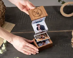 Pull Out Photo Box – Personalized Wooden Accordion Photo Mini Album Gift | Anniversary, Boyfriend Gift, Wedding Keepsake