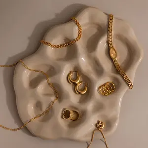 Ceramic Treasure Trove Jewelry Dish by Caitlyn Minimalist - Wavy Ceramic Jewelry Tray for Rings, Earrings, Necklaces, & Bracelets - Minimalist Cream Trinket Dish - Unique Jewelry Storage - Gift for Her