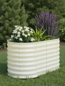 Gaomon Beige Galvanized Steel Raised Garden Bed - 4x2x2Ft All-Climate Elevated Planter Box with Deep Root Space, No-Bend Design, Rust-Proof Coating, Tool-Free Assembly for Vegetables, Herbs