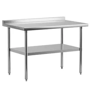 【GARVEE】Heavy Duty Stainless Steel Table for Prep and Work, NSF Commercial Table with Adjustable Bottom Shelf for kitchen, Restaurant, Home, Garage, Hotel, 48 x 24 Inches with Backsplash