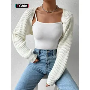 Women's Solid Raglan Sleeve Open Front Crop Shrug Cardigan, Casual Long Sleeve Knitting Cardigan Sweater for Spring & Fall, Fashion Women's Knitwear for Daily Wear, Cardigan for Women, Summer Clothes Women, Womenswear