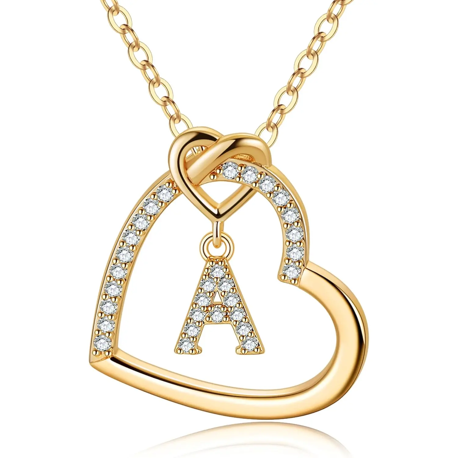 M MOOHAM Heart Initial Necklaces for Girls Teen Women Gifts - Cubic Zirconia Heart Pendant Necklace, Dainty Initial Letter a - Z Necklace Jewelry Gifts for Girls Women
