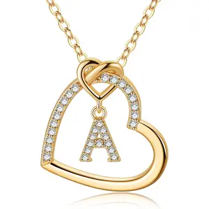 M MOOHAM Heart Initial Necklaces for Girls Teen Women Gifts - Cubic Zirconia Heart Pendant Necklace, Dainty Initial Letter a - Z Necklace Jewelry Gifts for Girls Women