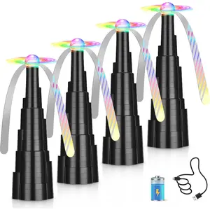 4Pack Rechargeable Fly Fans for Tables with LED Light, Fly Fan for Outdoor Dining, Parties, and Picnics, Safe, Compact, and Foldable with  that Stop on Contact