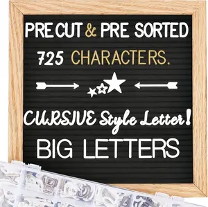 Felt Letter Board with Letters, Pre Cut & Sorted 725 Letters, First Day of School Board, Baby Announcement Sign, Pregnancy Announcement, Custom Signs & Wood Stand, 10x10in Message Board, Classroom Decor Sign Board