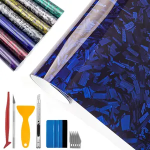 Forged Gloss Carbon Fiber Vinyl Wrap Roll Air Release Sticker Sheet Film DIY Decal Car Auto Vehicle Morotcycle Self Adhesive (1ft x 5ft, Included Tools)
