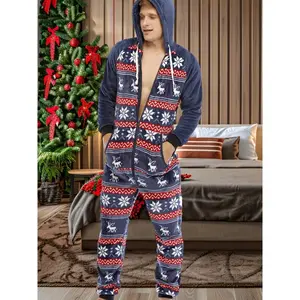 Men’s plush fleece onesie Printed novelty men’s one-piece pajamas Men’s Christmas onesie pajamas Adult onesie