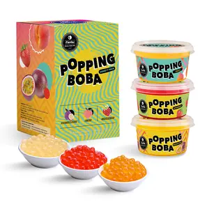 Flavfar Flavor Popping Boba Pearls Kit 3 - Passion Fruit, Peach & Strawberry - Family-Sized Pack - Ideal for Drink & Dessert Decoration Beverage Sweet