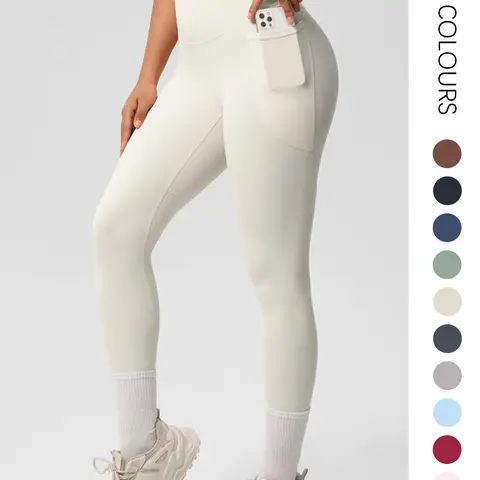 Women's Solid Color High Waist Sports Leggings, Women Workout Clothes, High Stretch Comfortable Breathable Tummy Control Butt Lifting Pocket Skinny Pants for Gym Workout, Yoga Pants