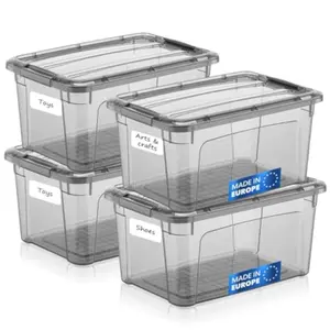 6 Quart Storage Containers with Lids Plastic Storage Bins with Latching Lids For Organizing Tinted 11.5 x 8 x 6 Set of 4 Made in EU