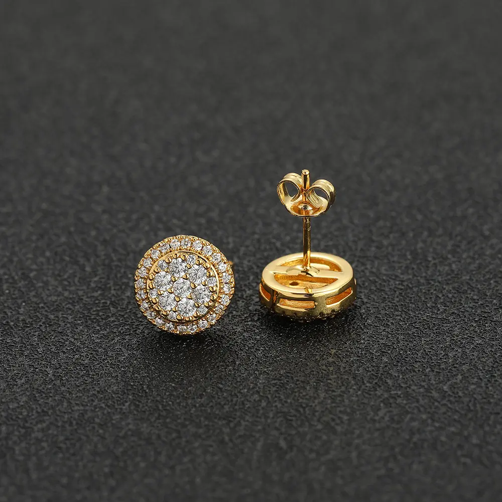 Hip-Hop With Zircon Earrings for Men, 14k Gold Plating Out Earrings Micro Pave CZ Stones Mens Studs, Hypoallergenic Earring Gift for Anniversary