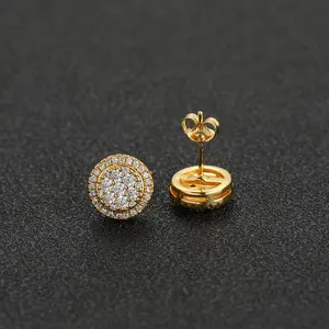 Hip-Hop With Zircon Earrings for Men, 14k Gold Plating Out Earrings Micro Pave CZ Stones Men’s Studs, Hypoallergenic Earring Gift for Anniversary