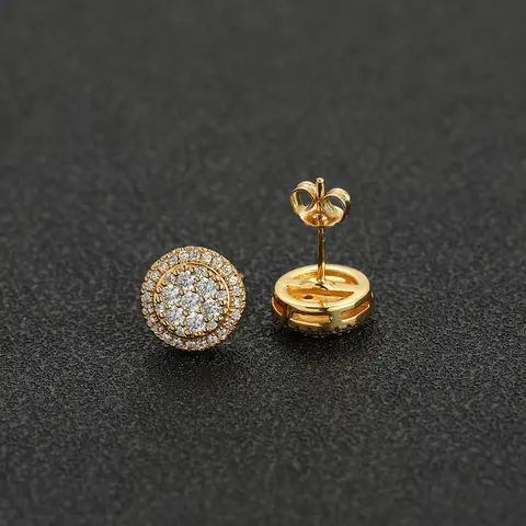 Men's 10mm Gold Plated Hip-Hop Stud Earrings - 14K Metal Coating Micro Pave Cubic Zirconia, Hypoallergenic Unisex Adults' Men's Jewelry for Daily Wear, Birthday & Anniversary Gift Costume Jewelry