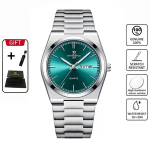 Men's Luxury Teal Green Dial Quartz Watch - Stainless Steel Wristwatch with Date Day Display, Waterproof, Luminous Hands, Classic Business Casual Dress Watch for Men, Perfect Gift for Husband Dad