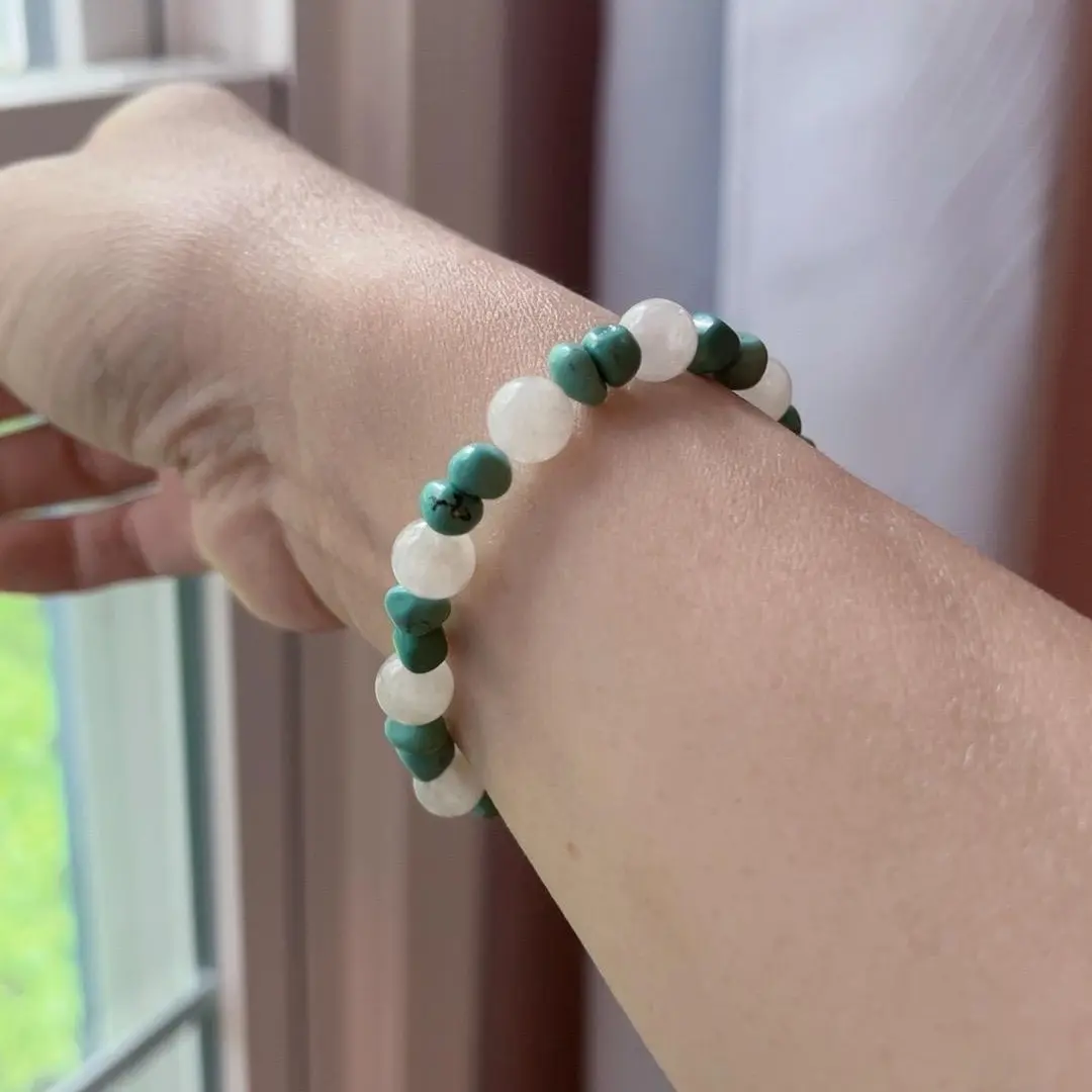 8mm Moonstone & Natural Turquoise Nugget Bracelet with Gold-Filled Accent - Store Open Deal!