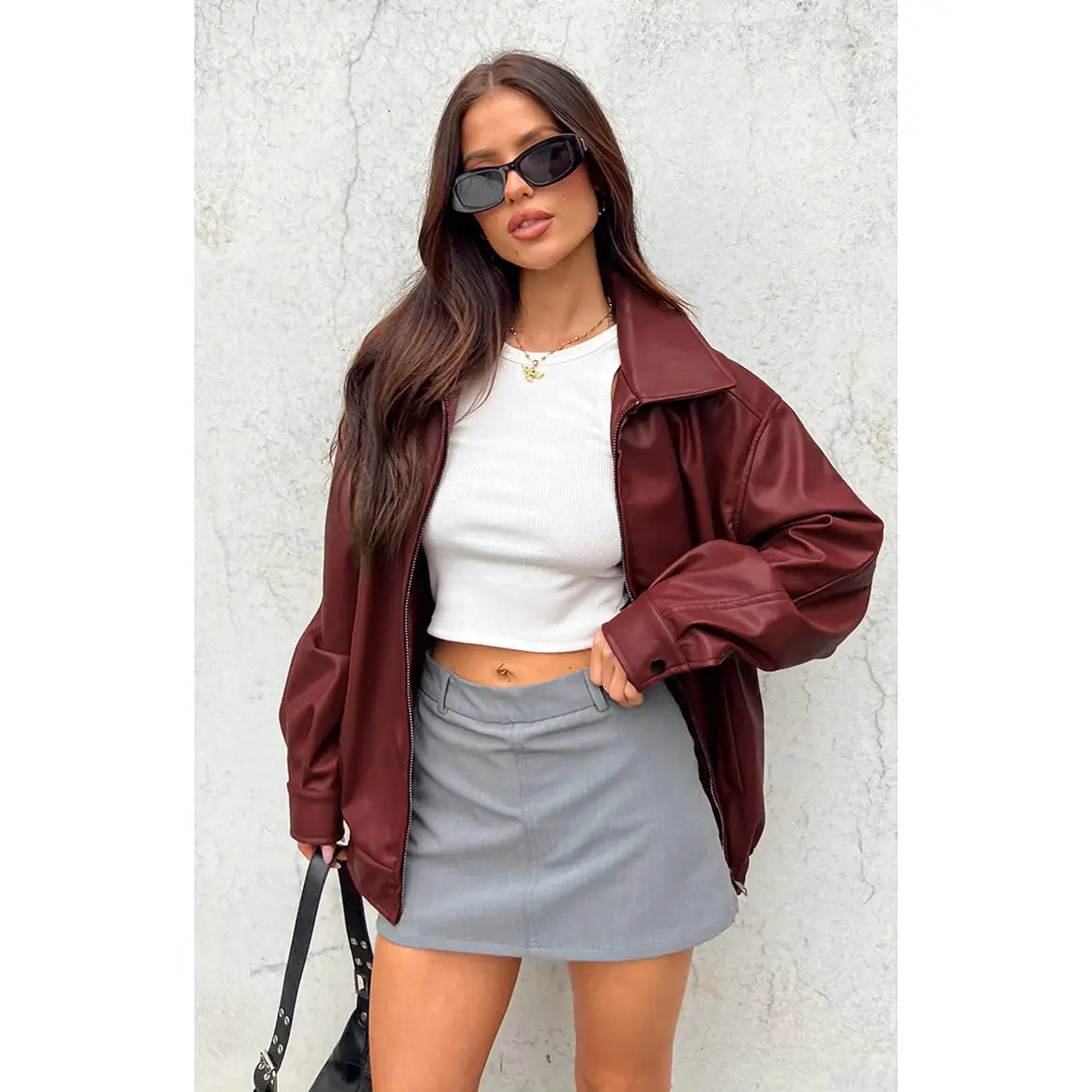 Abbi PU Red Bomber Jacket