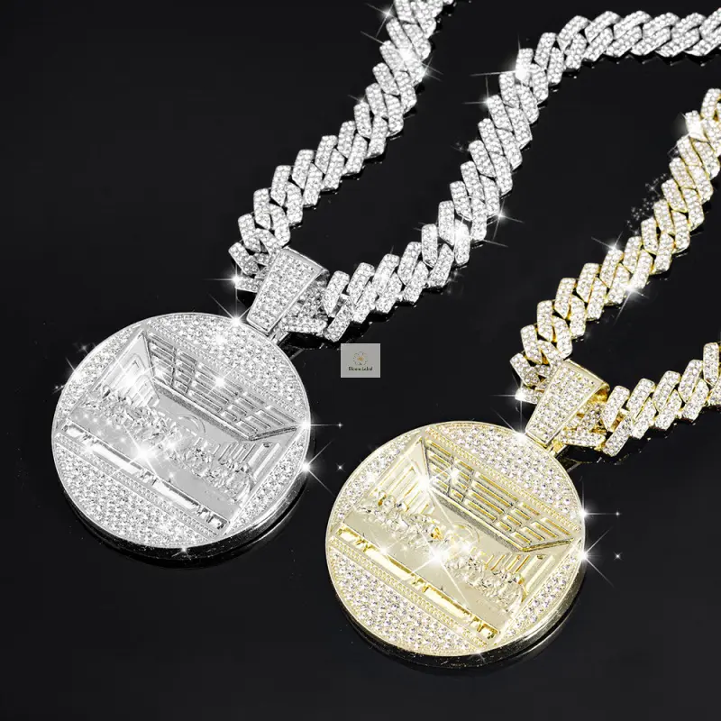Men's Gold Plated Last Supper Necklace, Iced Out Large Rhinestone Pendant on a Cubanlink or Tennis Chain, Meaningful Hip Hop Jewelry, Affordable Fashion, Gold Aesthetic, Necklace Gold