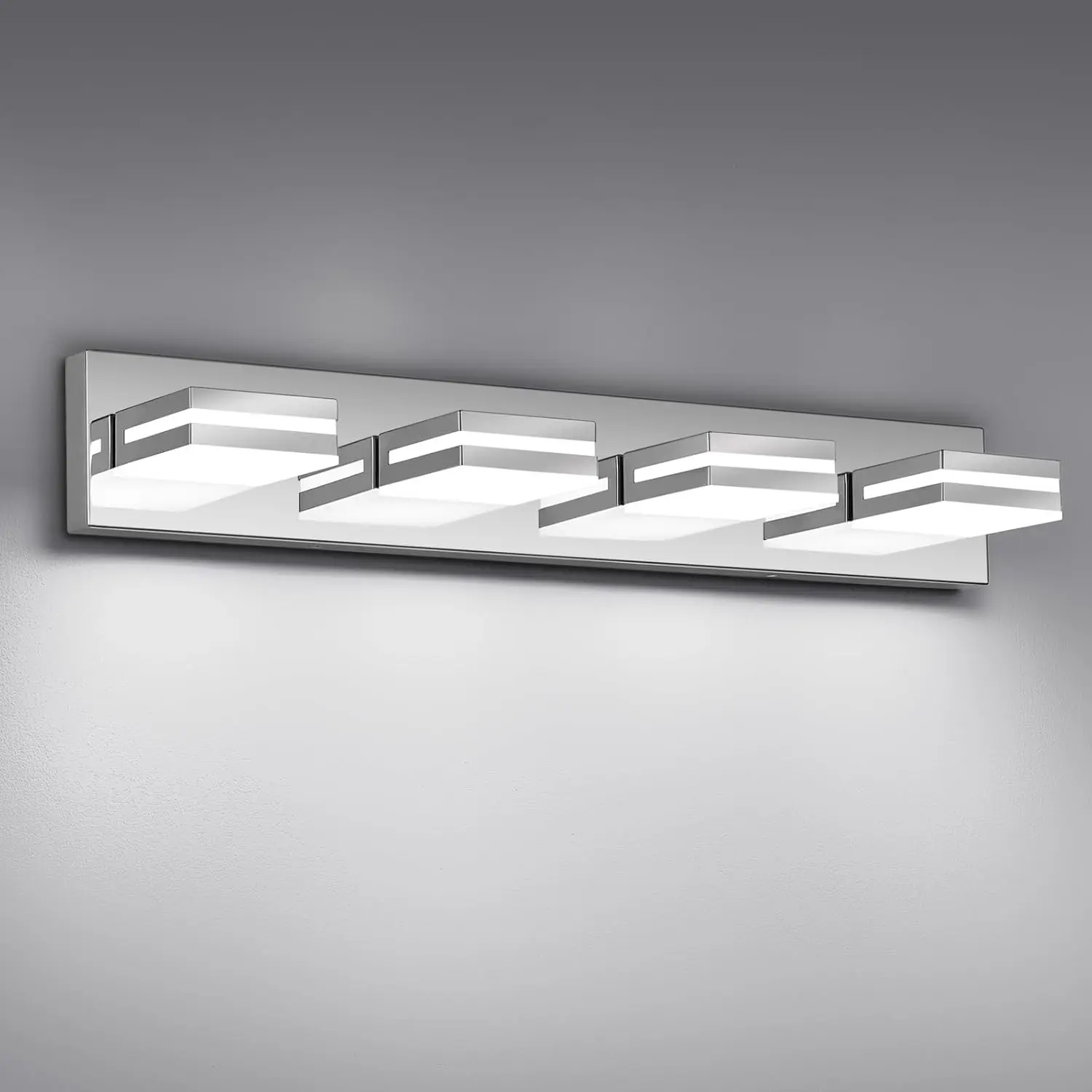 4-Light LED Modern Bathroom Light Fixture - Stainless Steel Chrome Acrylic Metal Bathroom Fixtures