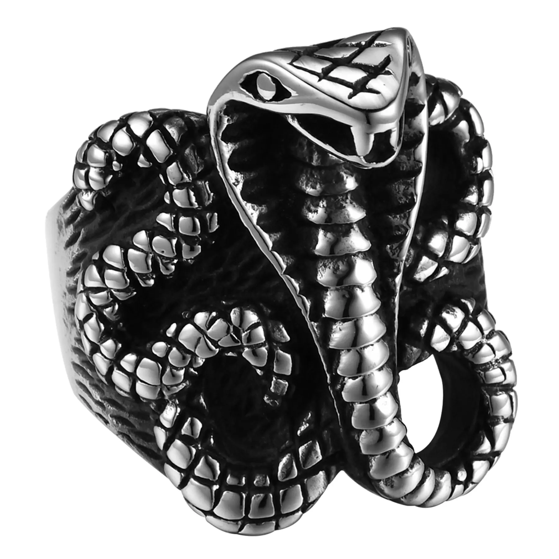 OIDEA Men's Cobra King Ring, Gothic Punk Anti-Rust Stainless Steel Wide Snake Statement Band Ring, Anti-Rust Steel Rings