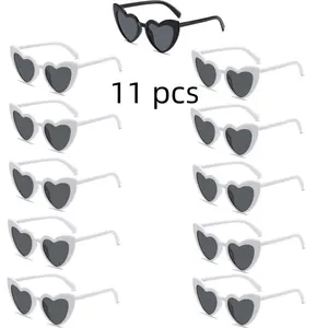 11pcs fun love shaped 1+10 mixed and matched framed glasses, lightweight and stylish, high-end and versatile, theme event unisex dressing glasses, graduation and birthday party guest gift giveaway, photo booth photography decoration glasses