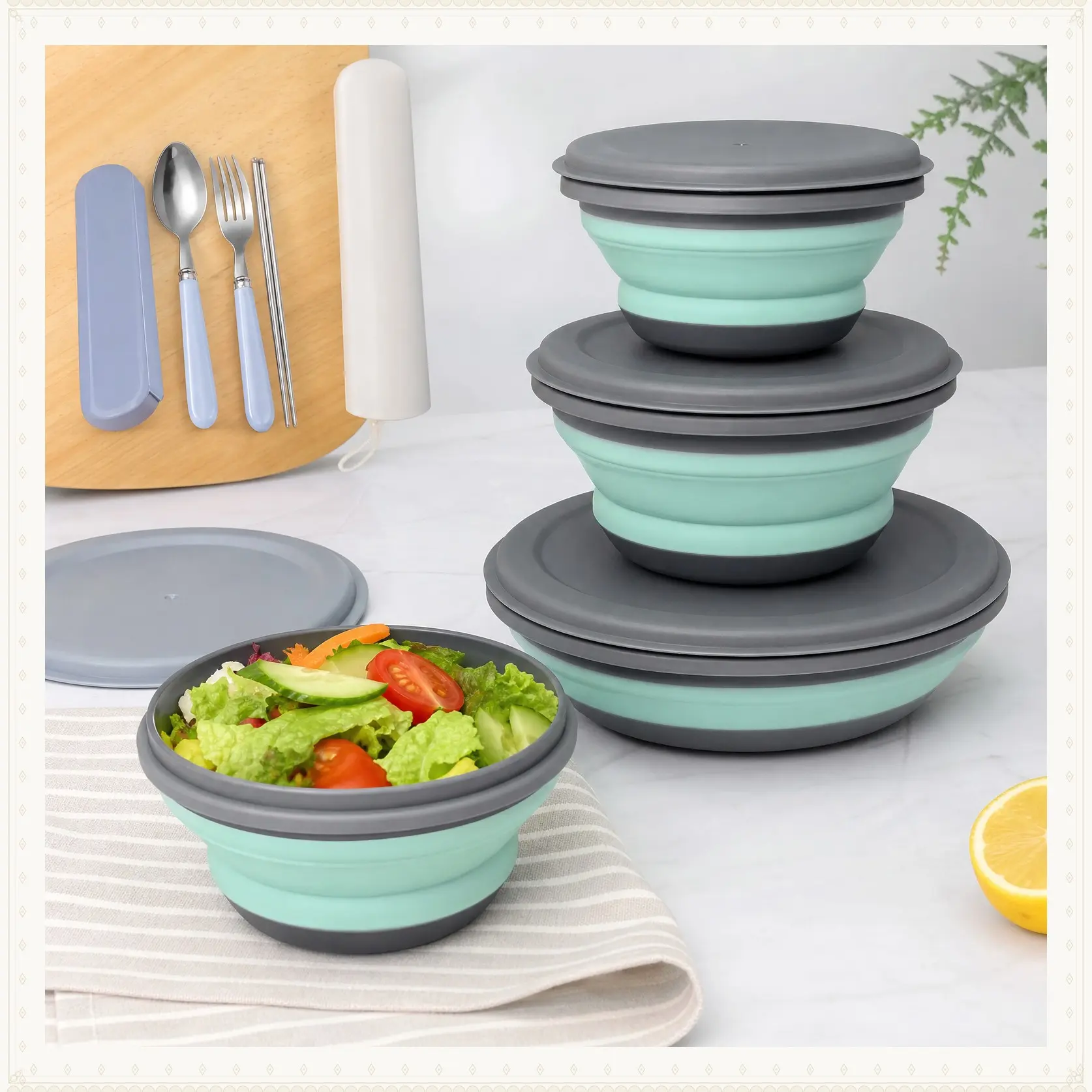 3Pcs Portable Camping Bowl Set Collapsible Lightweight Space-Saving Silicone Collapsible Bowl Lunch Box Easy To Clean Food Containers for Outdoor Camping Picnic Hiking Backpacking Travel