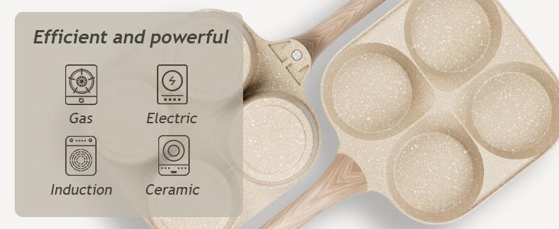 Non-Stick Egg Frying Pan 4-Hole Skillet with Handle for Gas Stove & Induction Easy Clean Kitchen Gadgets for Breakfast Eggs Toast Bread Food