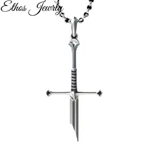 Silver and Black Broken Sword Cross Necklace Gothic Warrior Sword Pendant