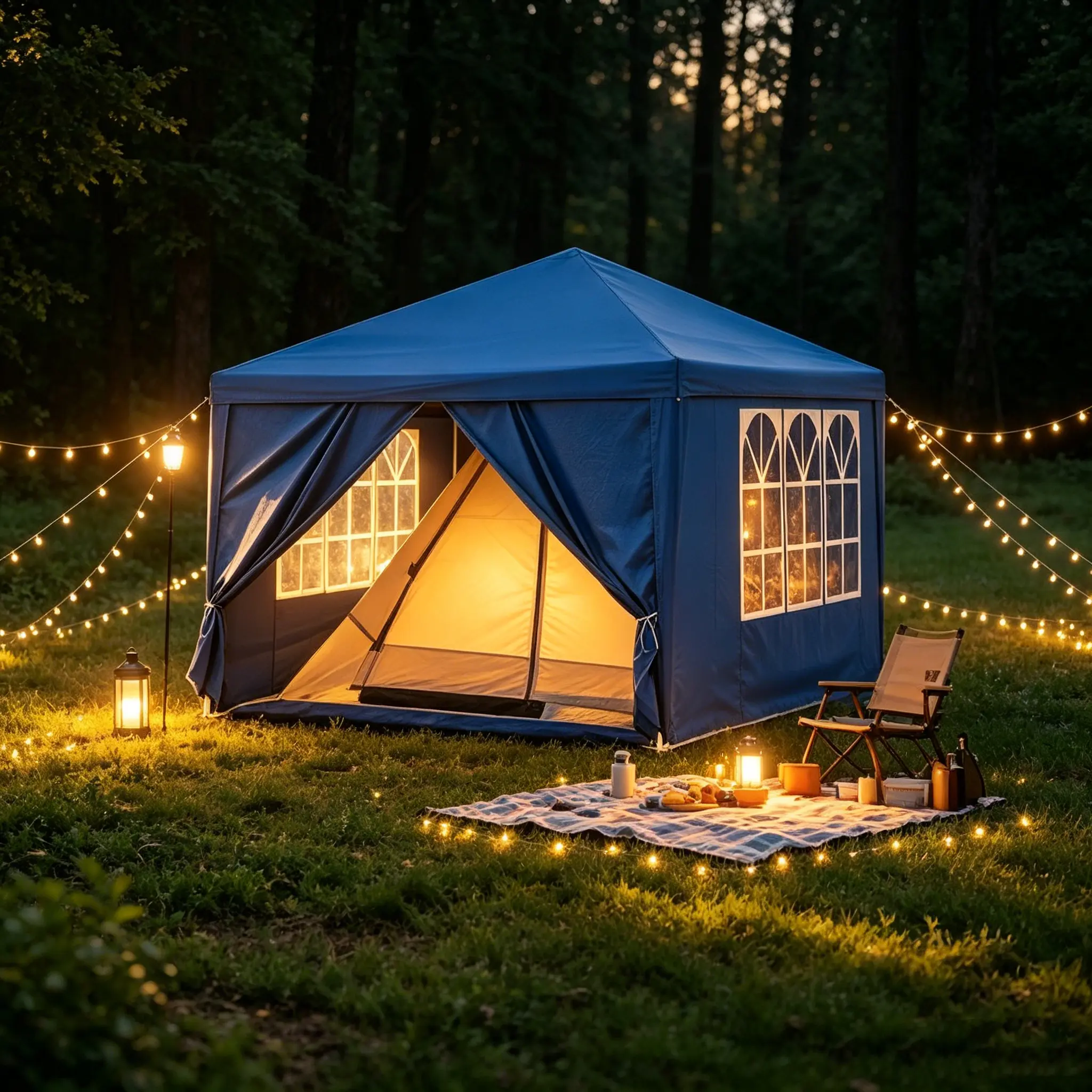 10'x10' Square Blue Waterproof Steel Frame Backyard Canopy Gazebo - Adjustable, Corrosion-Resistant, Snap-Together Cover with Stake Anchors, Instant Shade and Shelter, UV Prevention for Wedding, BBQ Parties
